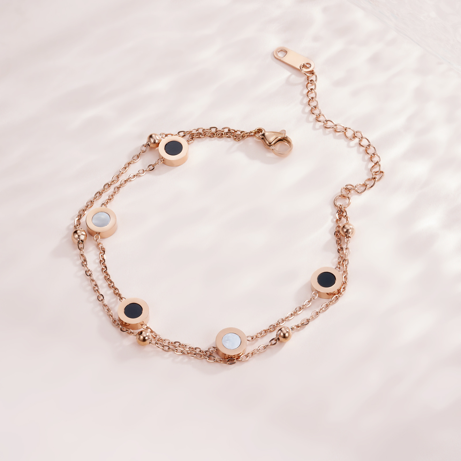 Light Luxury Style Fine Little Roman Double-Layer Bracelet for Women, Fashionable and Versatile Niche Design, Titanium Steel Non-Fading Hand Jewelry