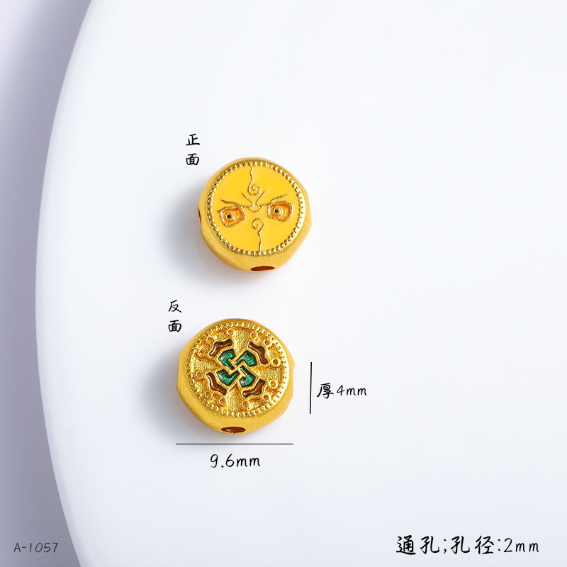 Copper Gold-Plated DIY Jewelry Accessories Wholesale, High Color Retention, Enamel Small Spacer Beads with Fortune Character, Through-Hole Enamel Jewelry