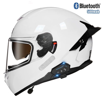 Motosiklet kaskı (dəbilqə) — helmet - bright-white-transparent-bluetooth-m