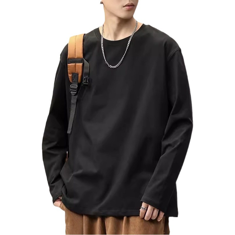 Heavy Weight Cotton Long-Sleeved T-Shirt for Women in Autumn and Winter Loose Layered Inner Layering Shirt Pure Color Men's and Women's Tops t Wholesale
