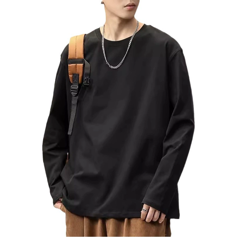 Плотная хлопковая футболка с длинным рукавом, Женская осенне-зимняя свободная Базовая рубашка с набором внутри, однотонная мужская и женская футболка, оптовая продажа