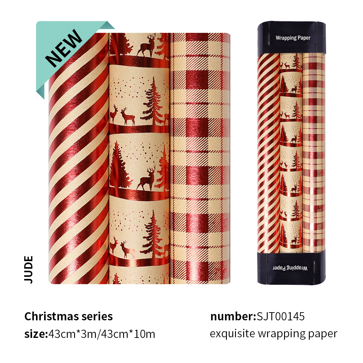 Transfronterizo amazonas rojo estampado navidad nieve ciervo cuadrado rayas embalaje de regalo kraft DIY al por mayor en stock