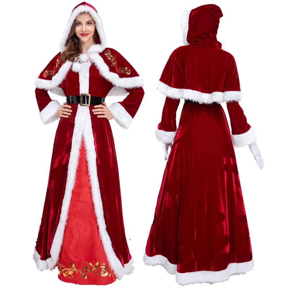 Foreign Trade Christmas Clothing Adult Female Old Man Europe and America Plus Code Cross-border Red dress Christmas Performance Clothing