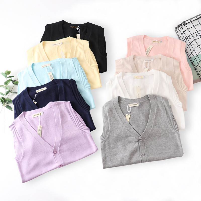 In-Stock Wholesale Japanese Jk Sweater Student Cotton V-Neck Sleeveless Cardigan Vest Sweater Jk Uniform Sweater 9 Colors