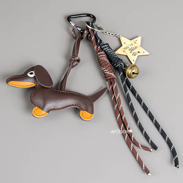 T56 [Black Love Buckle] Golden Bell, Black Brown Rope + English Pentagram + Brown Dachshund