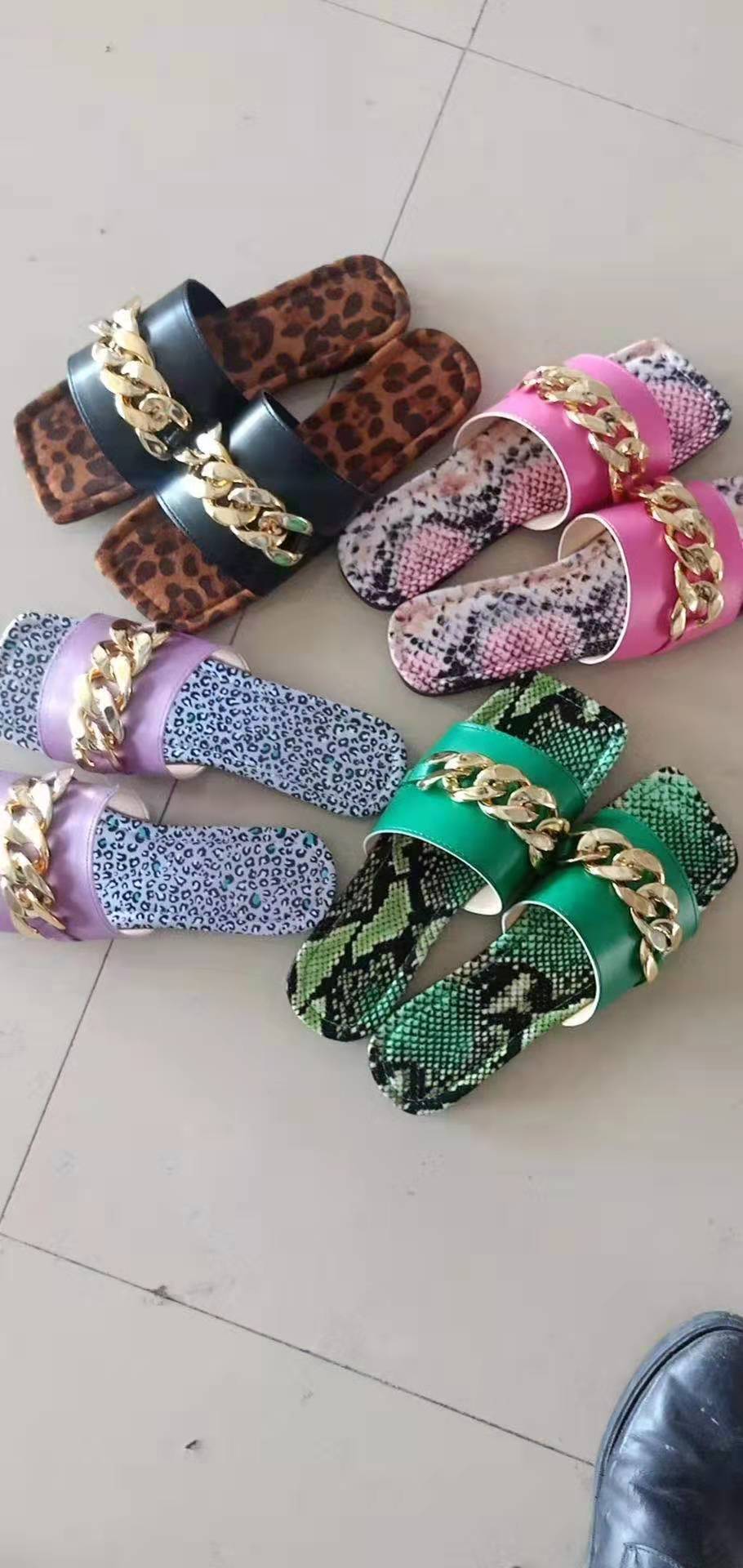 large size metal chain square toe flat bottom slippers nihaostyles wholesale clothes NSCRX85695