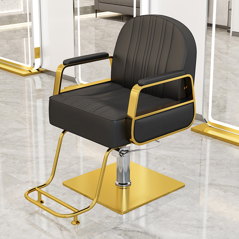 Reposabrazos de cuero negro, oro, placa cuadrada de acero inoxidable