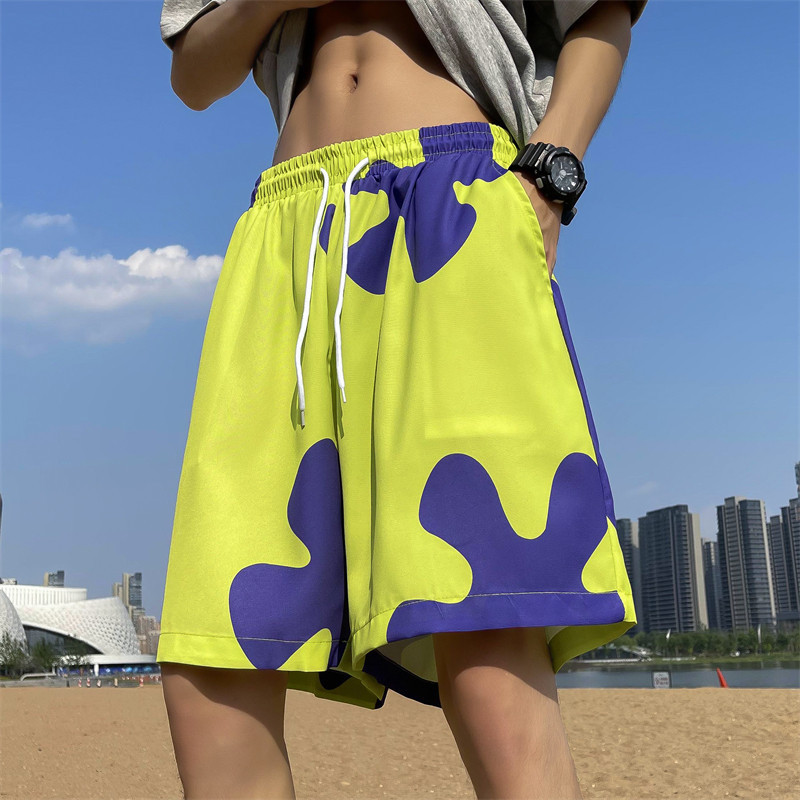 Patrick Star Style Beach Shorts for Men 2026 Summer Ice Silk Loose Casual Pants Trendy Brand Sports Couple's Five-Point Shorts