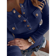 E 28031 Solid button plus size long sleeve ��ɫŦ�۴��볤��