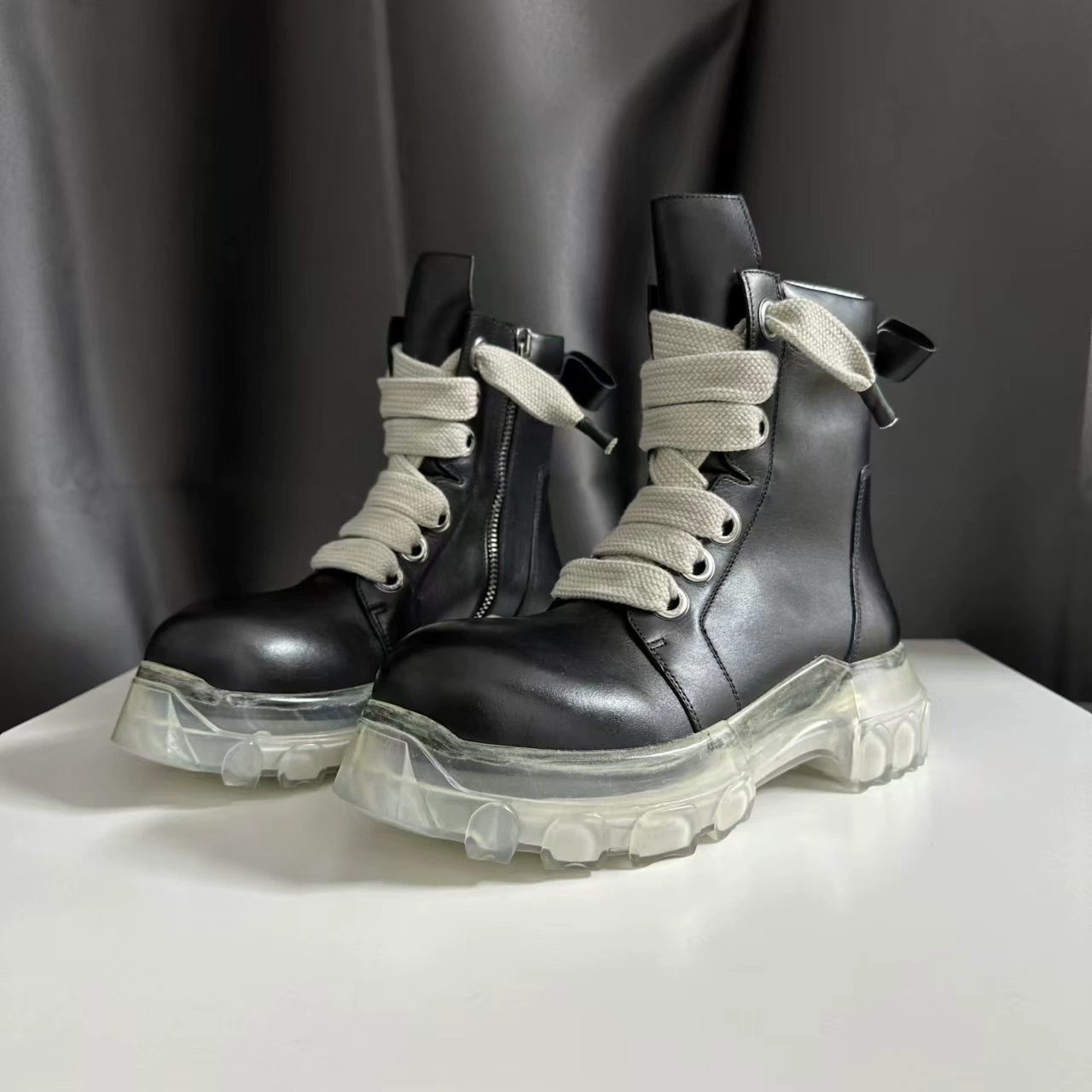 Деми-сезонные кожаные ботинки (Martens), коровья кожа, европейский стиль, средней длины, массивная подошва
