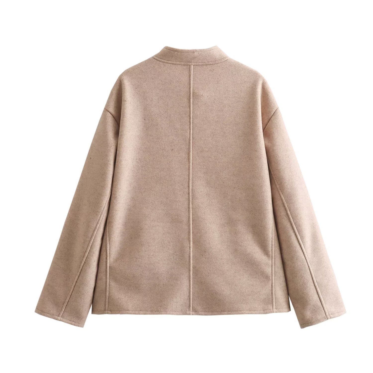 Damenbekleidung Rundhals Wollmantel Modejacke Langarm Dekorative Tasche Top_voghion.com