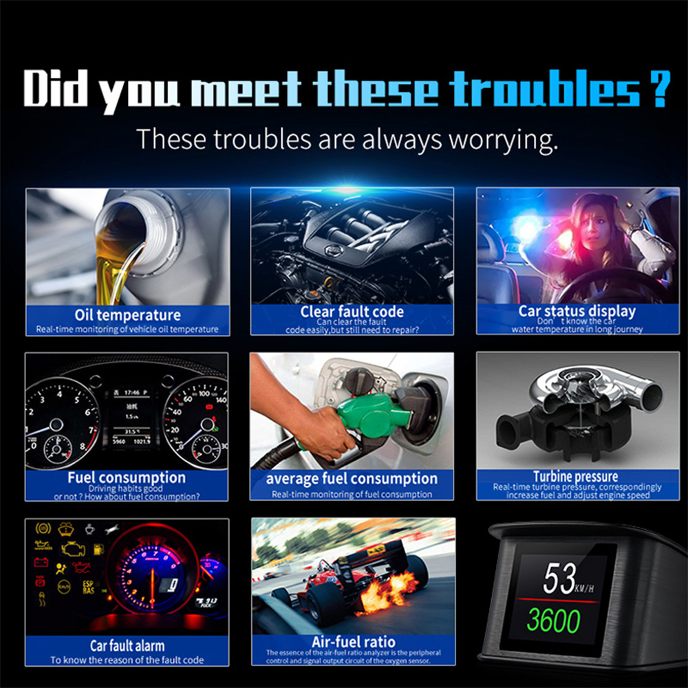 P10 Car Hud Head-Up Display Car Projector Driving Computer Obd2 Head-Up Display High-Definition Digital