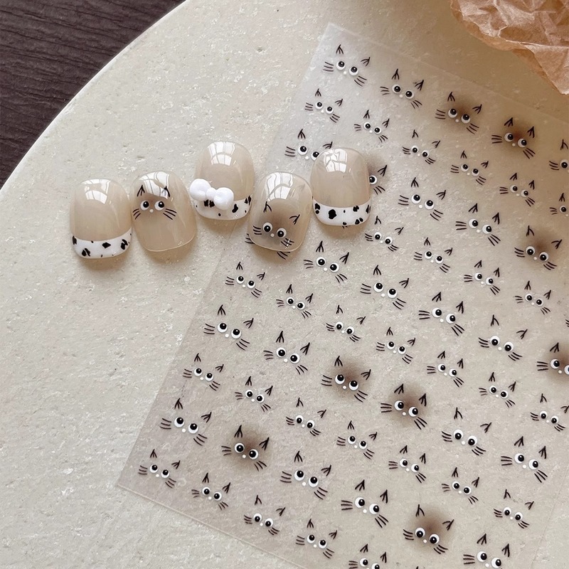 Cartoon Big-Eyed Cat Expression Nail Art Sticker Internet Celebrity New Soft Cute Cat Head Expression Flat Wearable Nail Sticker