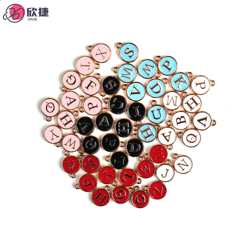 Double-Sided 26 English Letter Tags DIY Alloy Jewelry Accessories Cross-Border Amazon Bracelet Keychain Pendant
