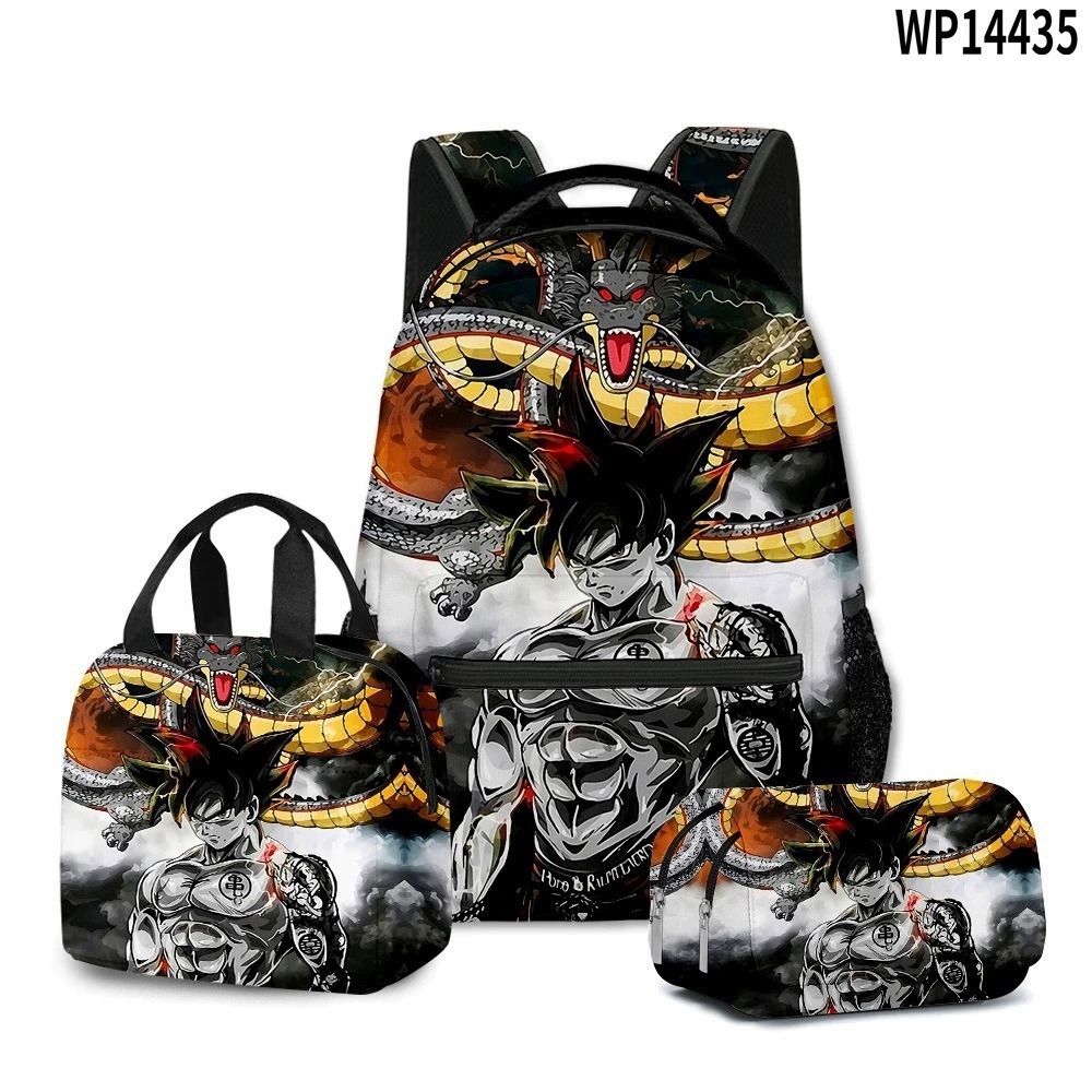 3D transfronterizo nueva animación Goku siete Dragon Ball Super bolsas escolares bolsas de almuerzo bolsas de lápiz tres piezas