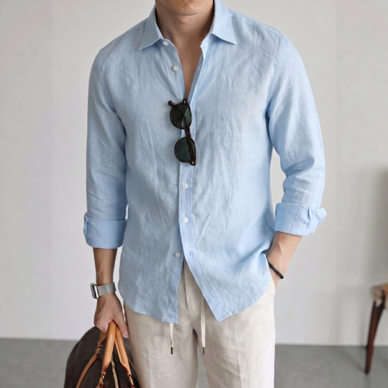 100% Linen Shirt for Men, Spring and Summer, Lazy Old Money Style Men's Casual Long-Sleeved Shirt, Light and Breathable, Relaxed Feel 100% Linen Shirt for Men, Spring and Summer, Lazy Old Money Style Men's Casual Long-Sleeved Shirt, Light and Breathable, Relaxed Feel
