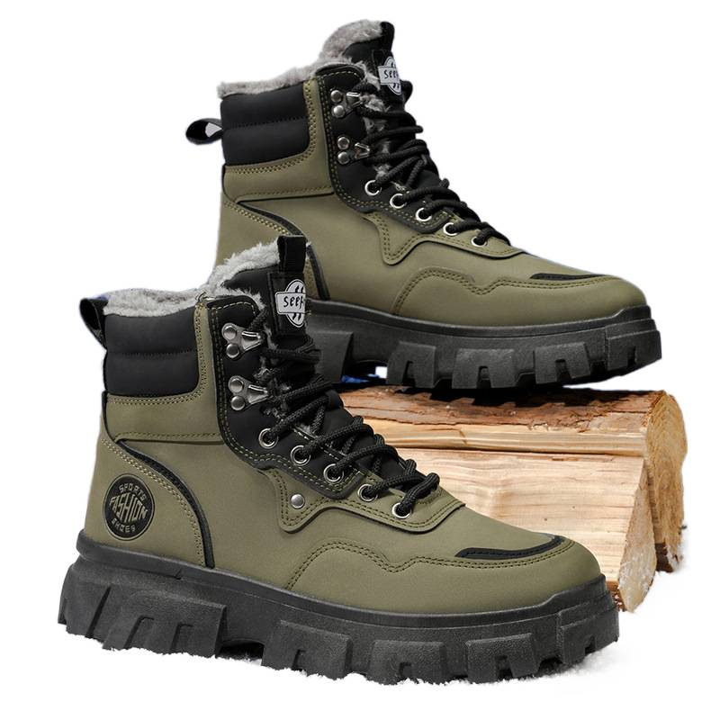 Men's Martin Boots High-Top Winter Fleece-Lined Warm Cotton Shoes Outdoor Waterproof Non-Slip Leather And Fur Integrated_vogvips.com