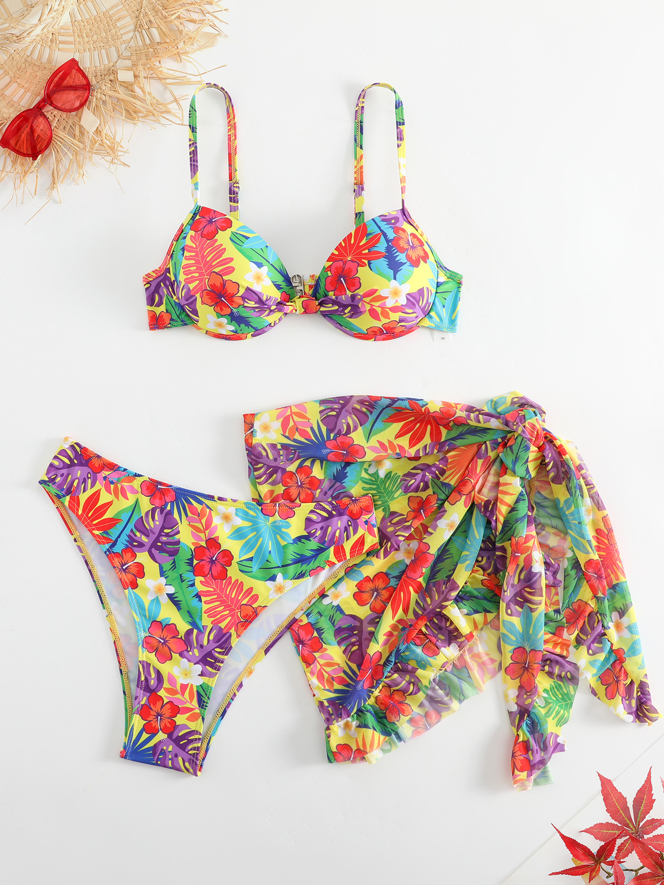 Women's Elegant Lady Printing Color Block 3 Pieces Set Bikinis Swimwear display picture 4