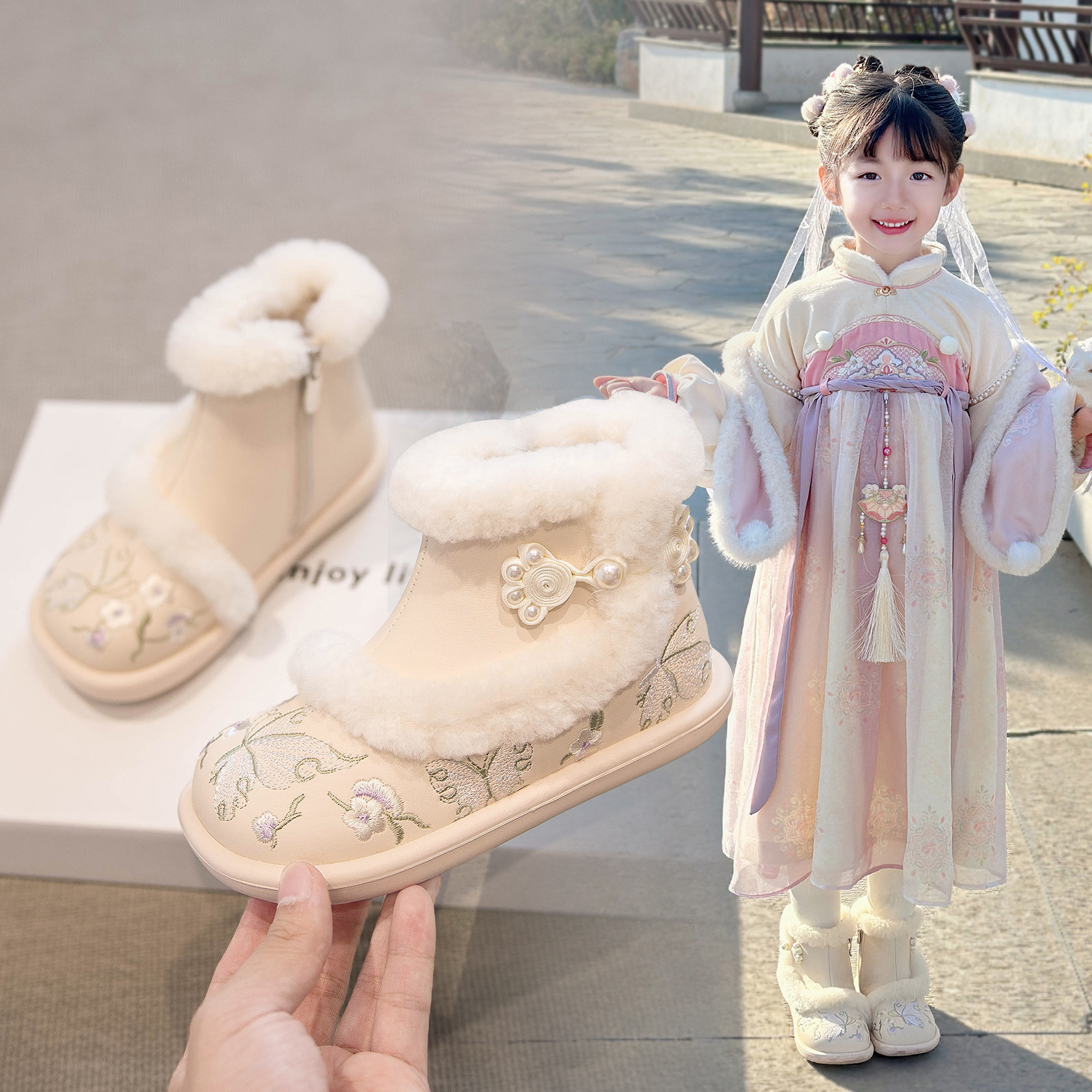 Girls Hanfu Shoes 2024 Winter New Children's Snow Boots Baby Antique…