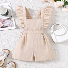 EW外贸童装 中小童新品女童春夏款荷叶边纯色短款连体裤K348-D