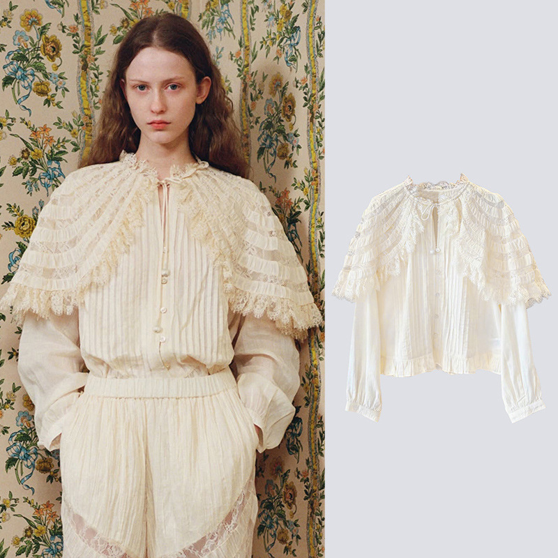 French-Style Niche 2026 Autumn/Winter Exquisite Lace Detail Shawl Design Tassel Tie Court-Style Shirt 26987 French-Style Niche 2026 Autumn/Winter Exquisite Lace Detail Shawl Design Tassel Tie Court-Style Shirt 26987