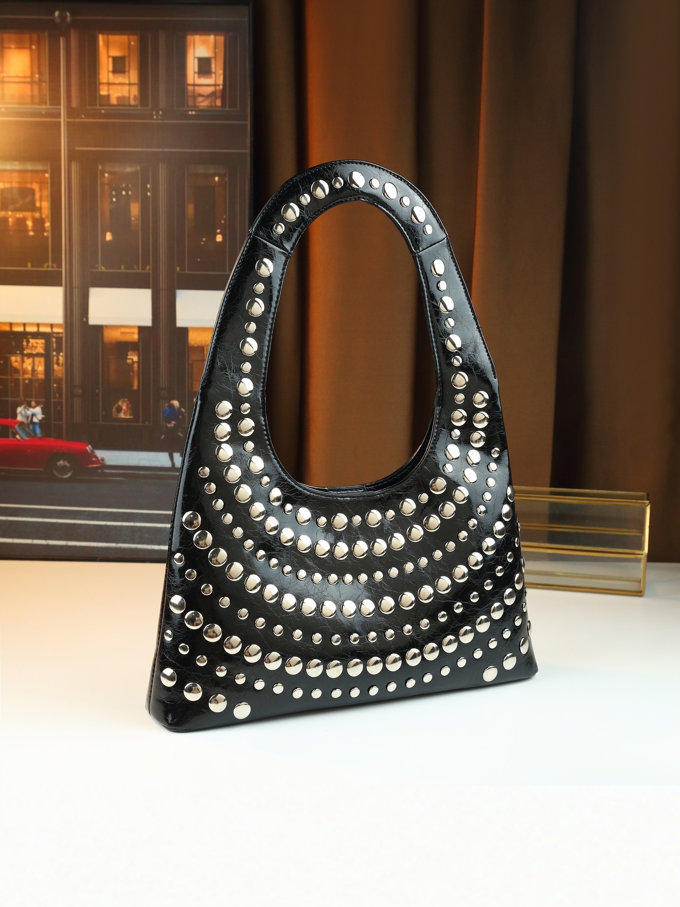 Borsa a mano con borchie da donna borsa a spalla stile punk cool_voghion.com