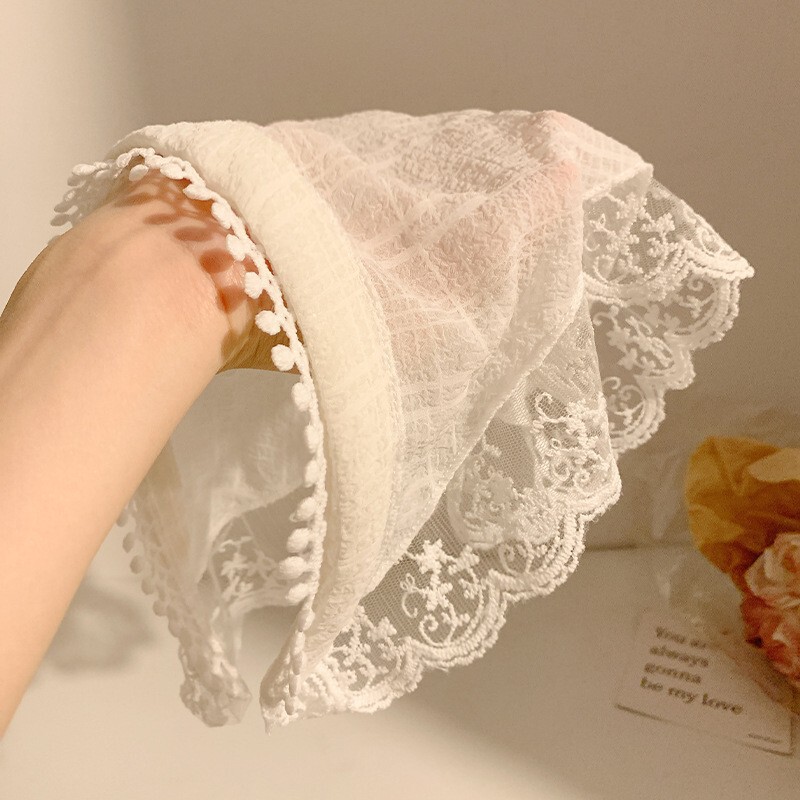 New Style Summer Ins High-end Lace Hood Pastoral Style Baotou Triangle Scarf Hair Hoop Women's Seaside Headwear Hair Accessories
