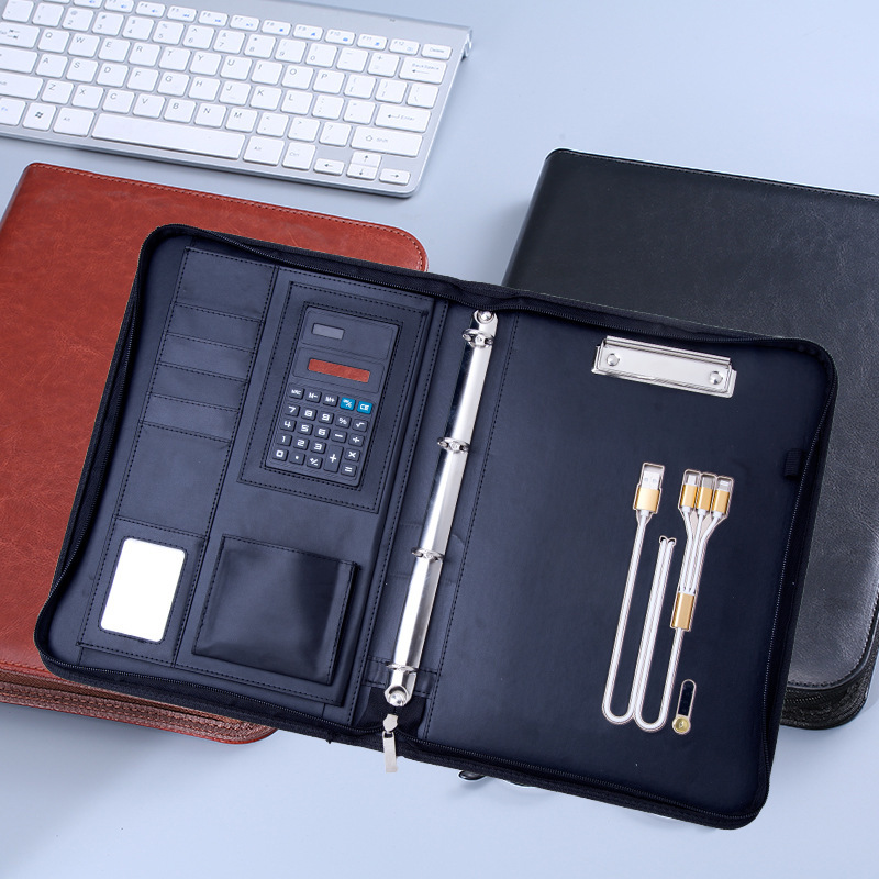 商务pu皮质多功能充电宝文件夹笔记本带计算器多色可选防尘|ms