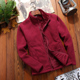 Couple's Double-sided Polar Fleece Jacket Men's Coral Fleece Sweater Women's Fleece-lined Thickened Warm Middle-aged and Elderly