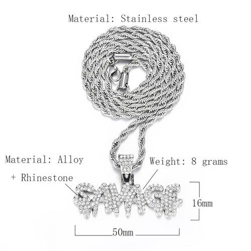 SAVAGE Water Drop Hip Hop Pendant Necklace Fashionable and Trendy Letter Pendant Accessory for Men and Women Wholesale 