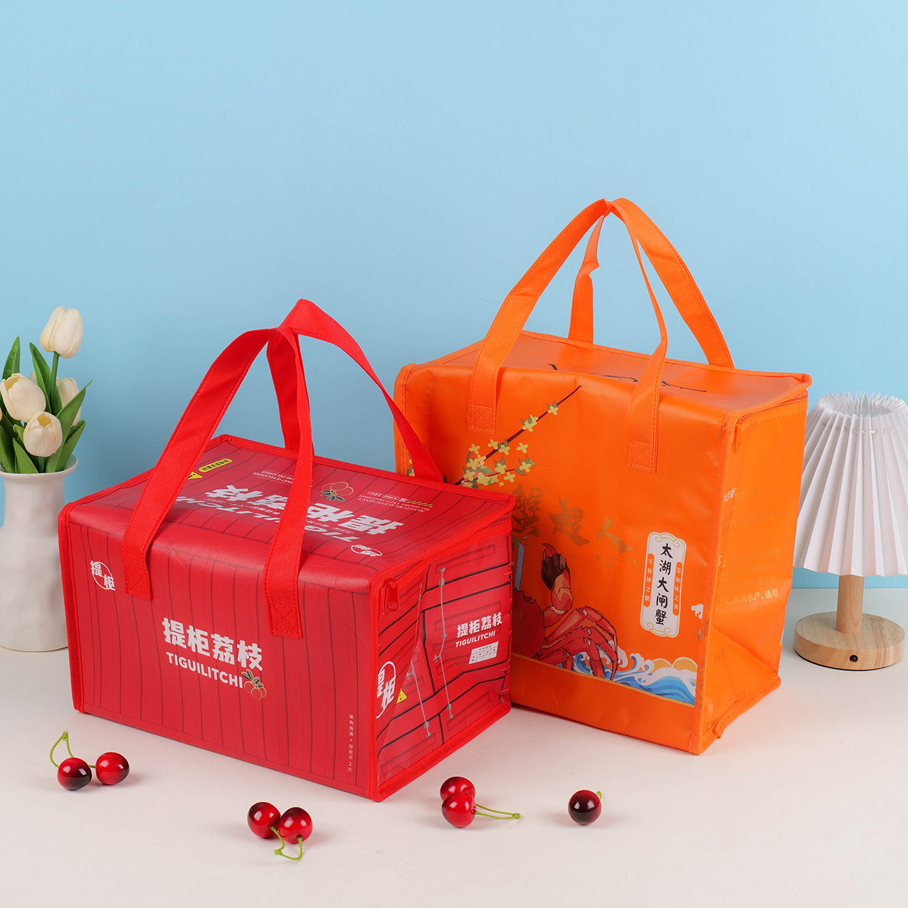 无纺布拉链保温袋定制大闸蟹方形冰包荔枝水果车缝手提打包袋