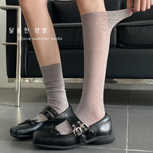 夏季薄款纯色蕾丝镂空堆堆袜女jk复古芭蕾风及膝小众小腿黑色及膝