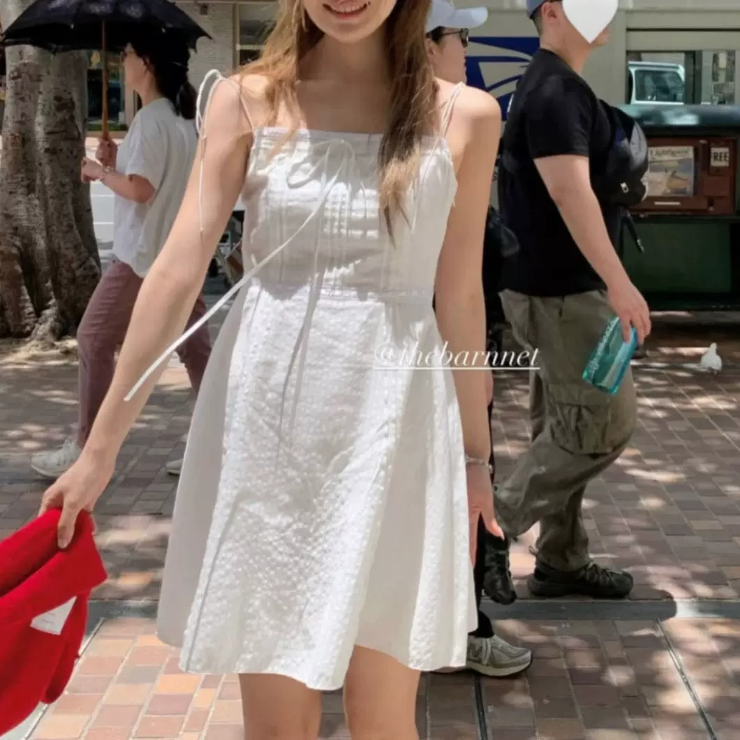 现货2025夏季新款韩国东大门th*Bar*net纯色系带蕾丝吊带裙连衣裙