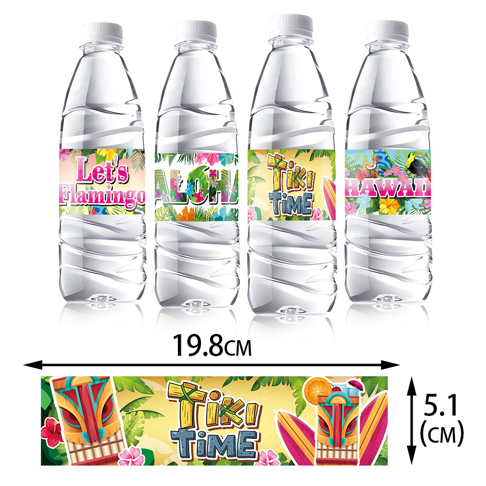 Europa y América verano hawaiano fiesta decoración etiqueta etiqueta de botella de agua Aloha fiesta decoración etiqueta adhesiva