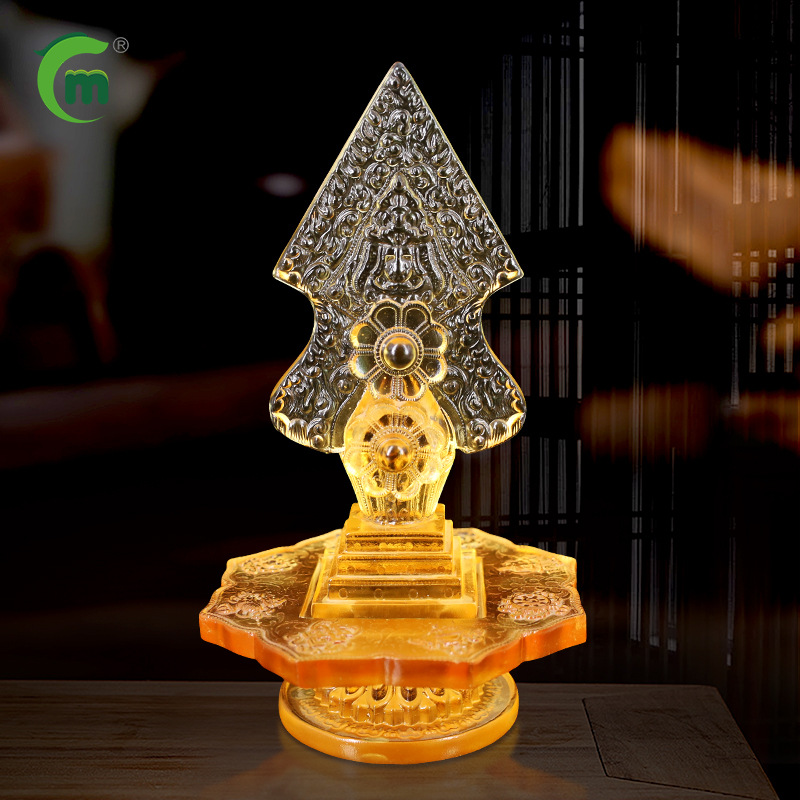 Fengming colored glass three-root Tshog offering flower Tibetan-style home decoration Buddhist altar供奉 table offering supplies display piece