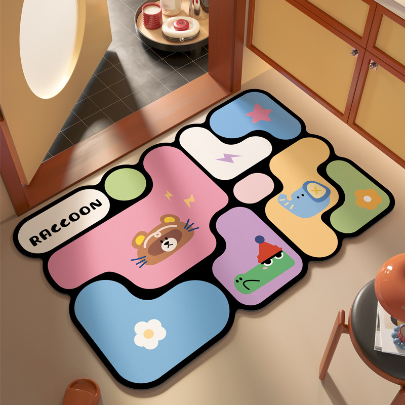 Colorful Rubik's Cube Cartoon Bathroom Floor Mat Water-Absorbent Anti-Slip Bathroom Floor Mat Bathroom Toilet Dirty Resistant Floor Mat Cross-Border