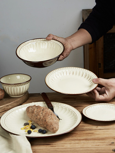 European-style Retro Ceramic Tableware Dishes suit Household Creative Rice Bowl Dishes Western-style Dishes X20
