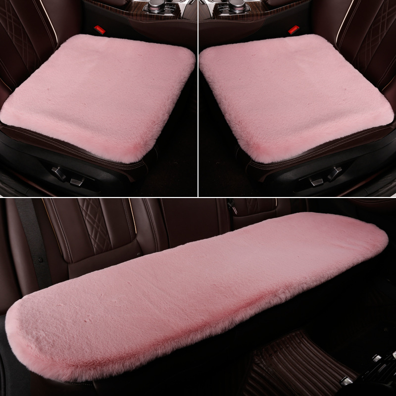 Winter car seat cushion set, imitation rabbit fur, thick short plush, three-piece set, no backrest, warm car seat pad for winter