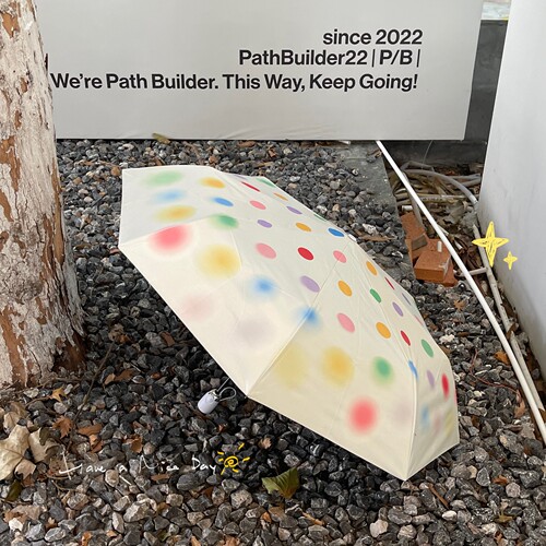 Original High-End Gradient Polka Dot Umbrella Automatic Rain and Sunshade Dual-Purpose Women's Black Rubber Tri-Fold Sun Umbrella