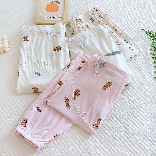 Bear Modal maternity pants spring and autumn new maternity trousers casual cotton printed comfortable pajamas on behalf of