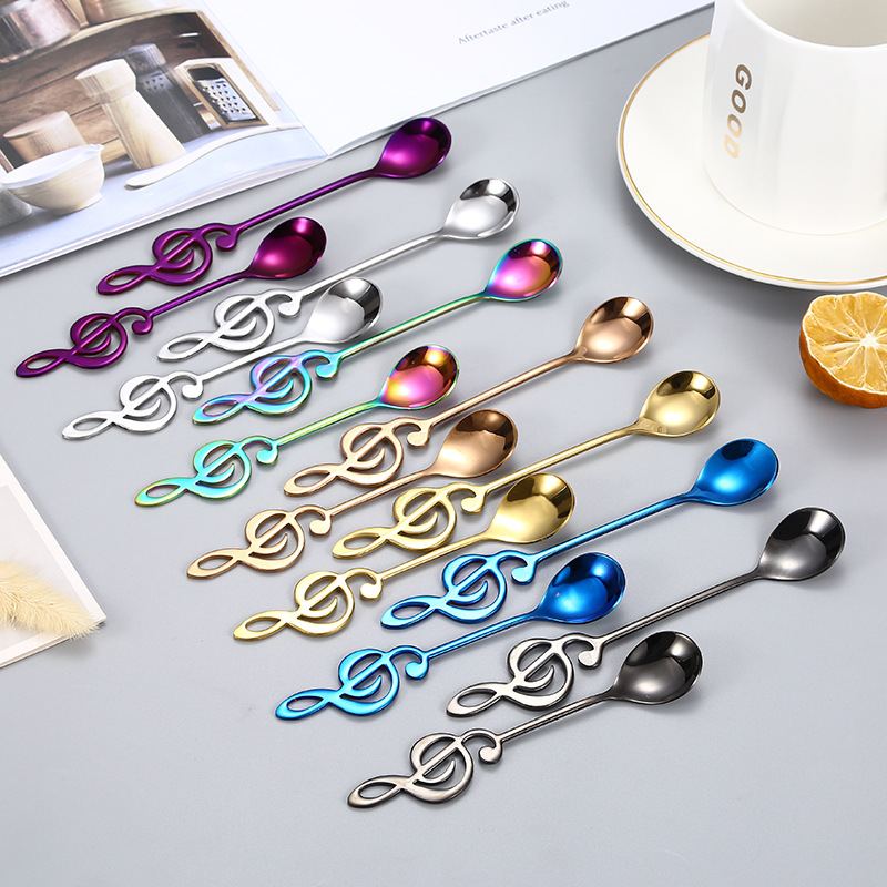 Nota de color creativo transfronterizo 304 vajilla de acero inoxidable cuchara neta té de leche de café rojo postre cabeza redonda cuchara mezcladora