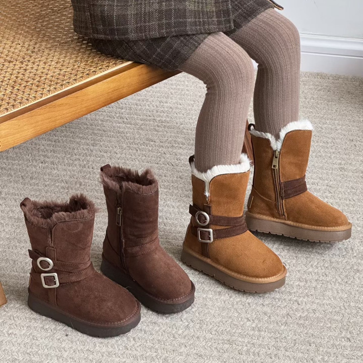 Girls' Boots 2025 Winter New Children's Mid-Calf Boots Long Boots Little Girls Plush Thickened Large Cotton Boots Fashion