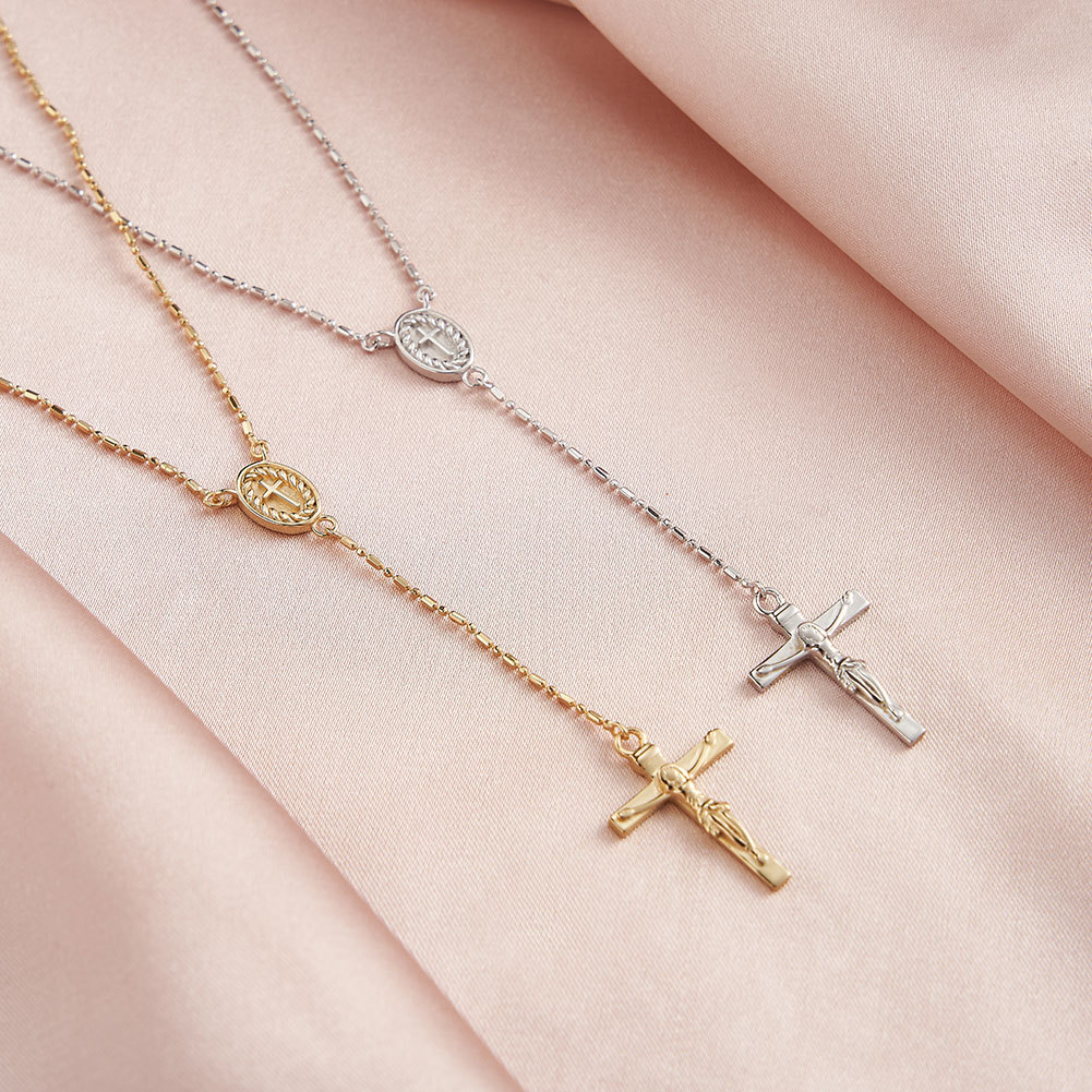 Spring Ring Trigger Clasp Closure Clasp Closure Type 14K Real Gold Plated, Platinum Plated Plating Material 925 Sterling Silver Pendant Material 925 Sterling Silver  Polishing Human Cross Pendant Necklace