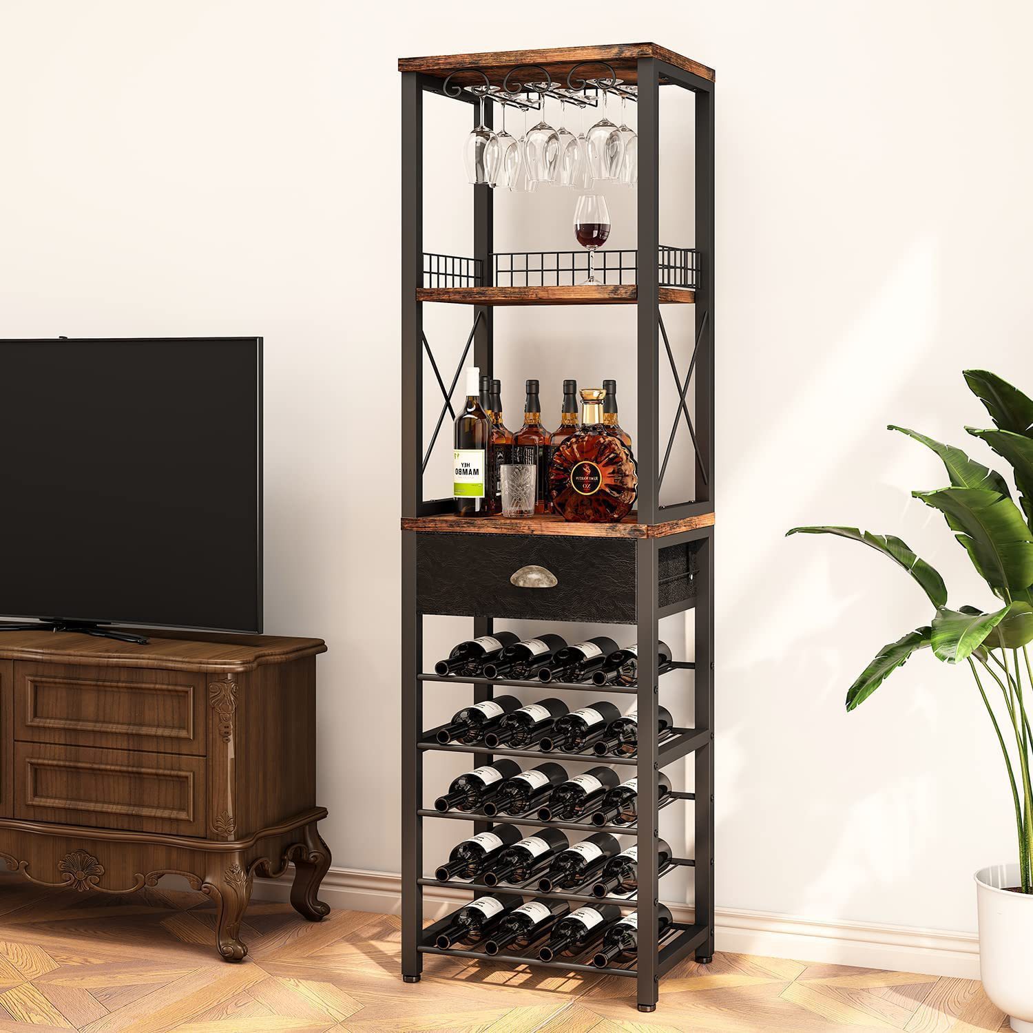 Cross-Border Modern Simple Multi-Layer Wine Rack Wine Cabinet Drawer and Wine Storage Wine Glass Rack Living Room Storage Home Bar Trend