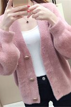 2025春秋新款韩版仿水貂绒针织开衫外套毛衣女短款宽松外搭上衣女
