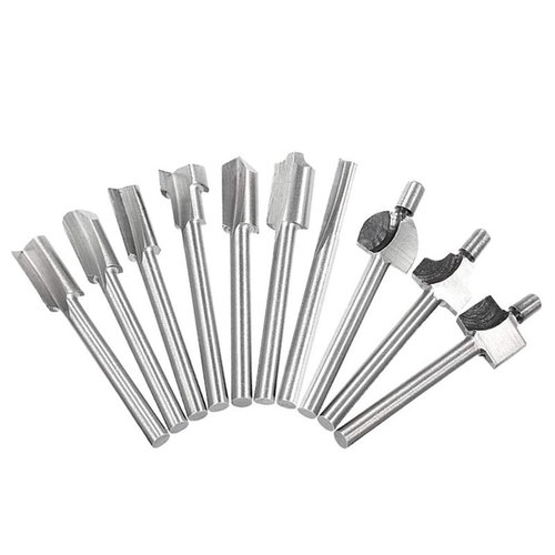 10pc woodworking trimmer high speed steel titanium plated round handle rotary grinding milling tool wood engraving milling cutter set