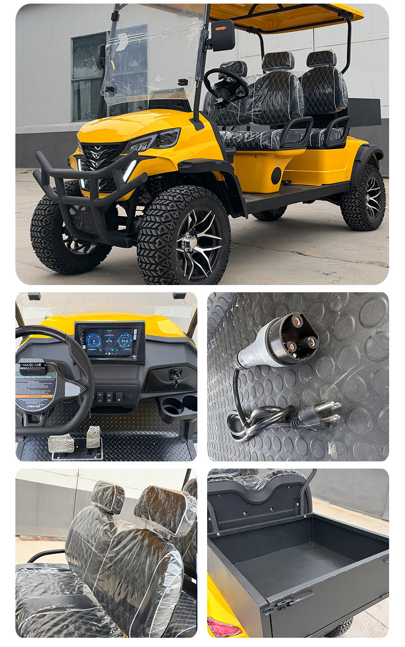 New Model Golf Cart with Lights for Tourist Attractions, Reception Shuttle, 4-Seater Electric Golf Cart with Cargo Bucket
