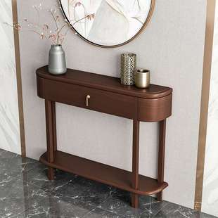 W8 New Chinoiserie Semicircle Entrance Hall Table Ultra-narrow Wall-mounted Solid Wood Entrance Rack Aisle Entrance Cabinet Simple