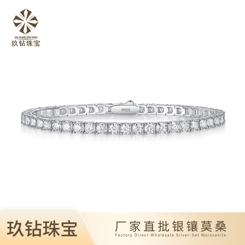 925 Sterling Silver Tennis Chain Moissanite Women's Bracelet Light Luxury Ins Style Silver Jewelry Bracelet Cross-Border Exclusive Module Bracelet 925 Sterling Silver Tennis Chain Moissanite Women's Bracelet Light Luxury Ins Style Silver Jewelry Bracelet Cross-Border Exclusive Module Bracelet