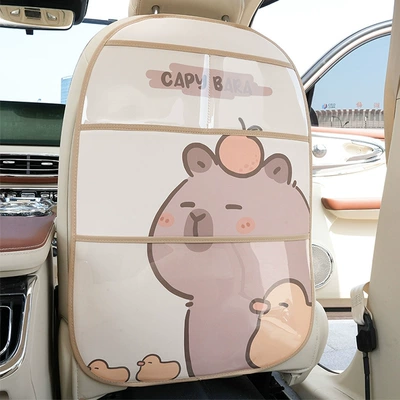 Cartoon Capibara Car Seat Back Anti-Kick Pad Creative Leather Dirt-Resistant and Wear-Resistant Car Protective Pad Car Anti-Kick Pad (Chair back anti-kick pad) - kiss-dolphin-anti-kick-pad